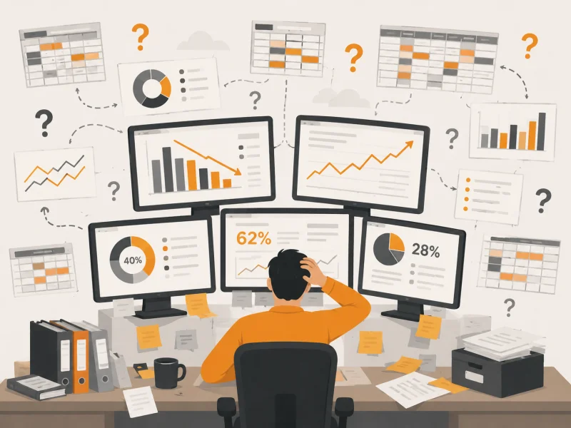 Ilustrasi masalah bisnis sebelum menggunakan AI Dashboard & Business Intelligence — Ventera AI